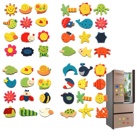 12pcs/lot  Wooden Refrigerator Magnet Fridge Stickers Animal Cartoon Colorful Kids Toys